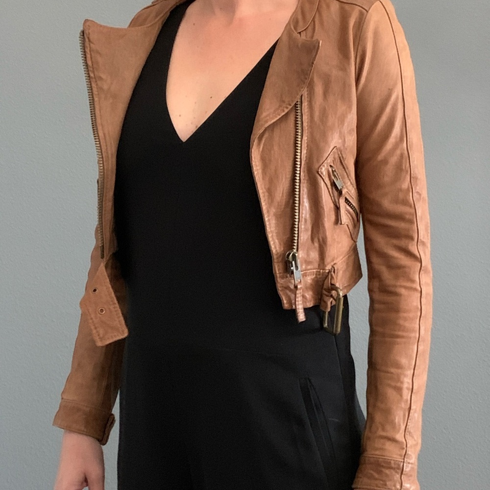 Rachel Zoe Leather Moto Jacket Size 0 Color Tan